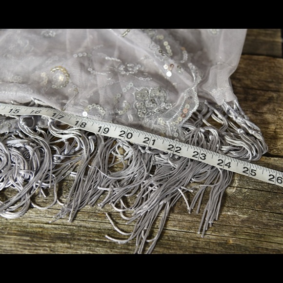 Grey Glittery Scarf delicate and fringed . As new never worn . - Picture 2 of 2